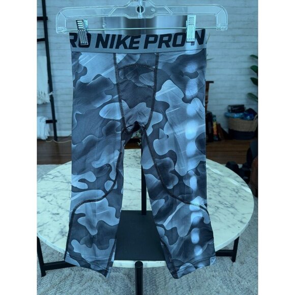 Nike Pro Gray Black All Over Camo Print Leggings Boys Size Medium - Picture 1 of 6